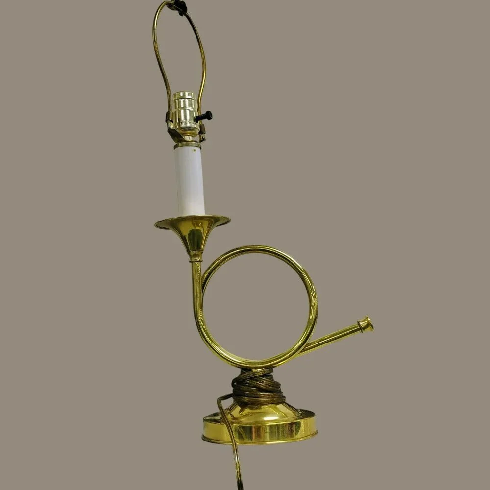 Vintage French Horn Brass Table Lamp 25